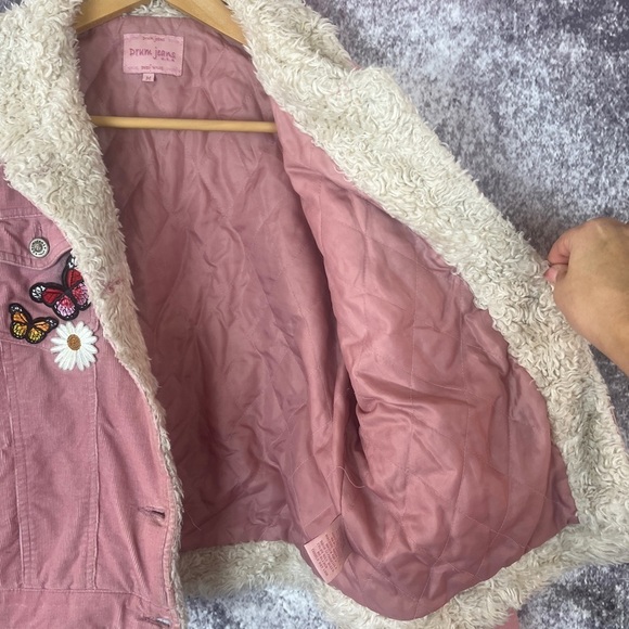 Drum Jeans Corduroy Jacket women M Pink Embroidered flowers 70s retro Penny Lane - Picture 13 of 13